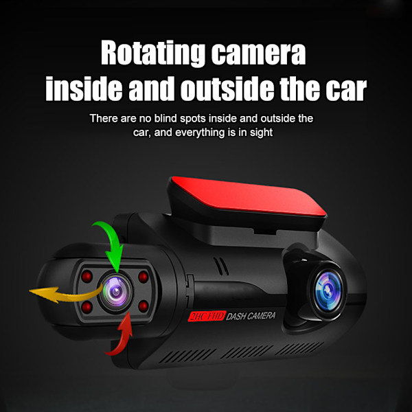 Dash Cam Front och Cabin Dual Lens Bilkamera Recorder black