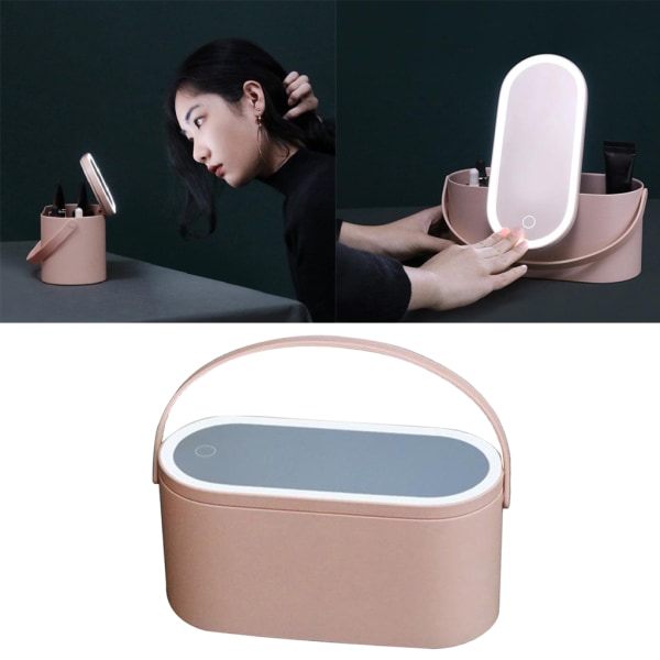 Rejse Makeup Case m/ LED lysspejl kosmetikæske pink 240x104x10 7mm