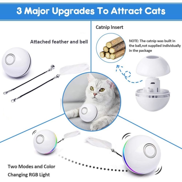 Automatisk Smart Cat Toy Ball Catnip USB-opladning Farverig LED blue 2.4inch(diameter)