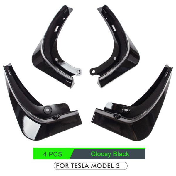 4 STK Stænkklapper til Tesla Model 3 Forreste Stænkskærme Fender Kit Bright black Model 3