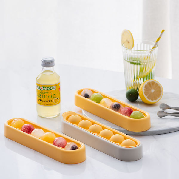 6 Grids Ice Cube Bakke Med Låg Rund Ice Ball Maker Form yellow-gray 22*5.5*3cm