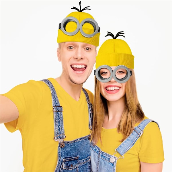 Halloween-kostumer Beanie Hat Cap Minion Briller Handsker Kostume Despicable Me Cosplay Tilbehør Voksen
