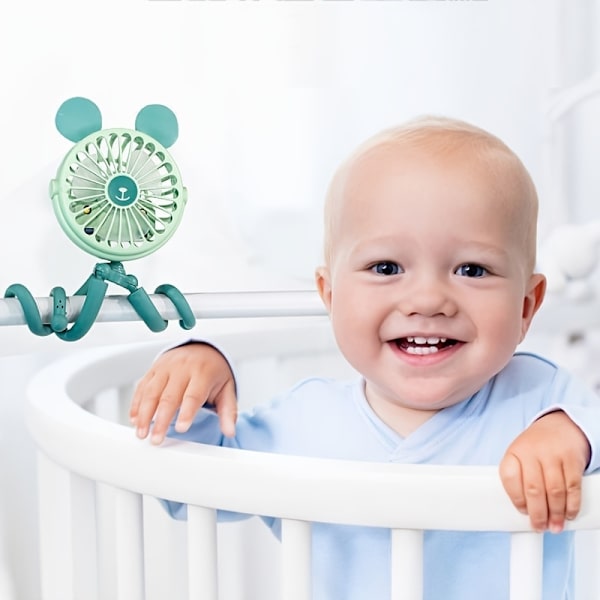 Bærbar blæksprutteformet sjov babyklapvognsventilator med fleksibelt stativ indpakket USB genopladelig Blue