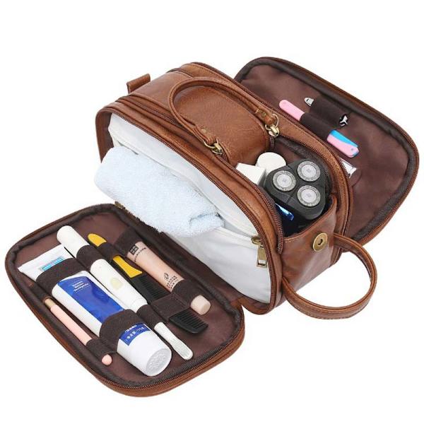 Mænd rejsetoiletartikler PU læder kosmetiktasker brown 26.5*15*16 CM