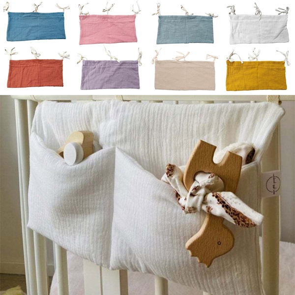 Nyfødt Krybbe Seng Side Opbevaring Legetøj Ble lomme khaki 39*20cm