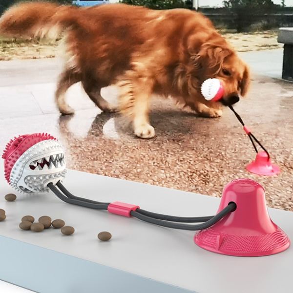 Hundelegetøj Silicon Sugekop Tug Interaktiv Hundebold Legetøj til Pet Chew Bite red yuan