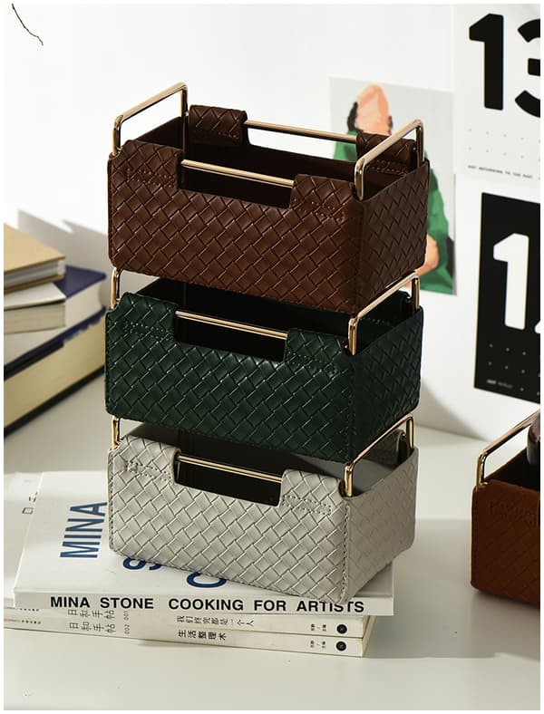 läder vävd korg motta låda med diverse korg grey