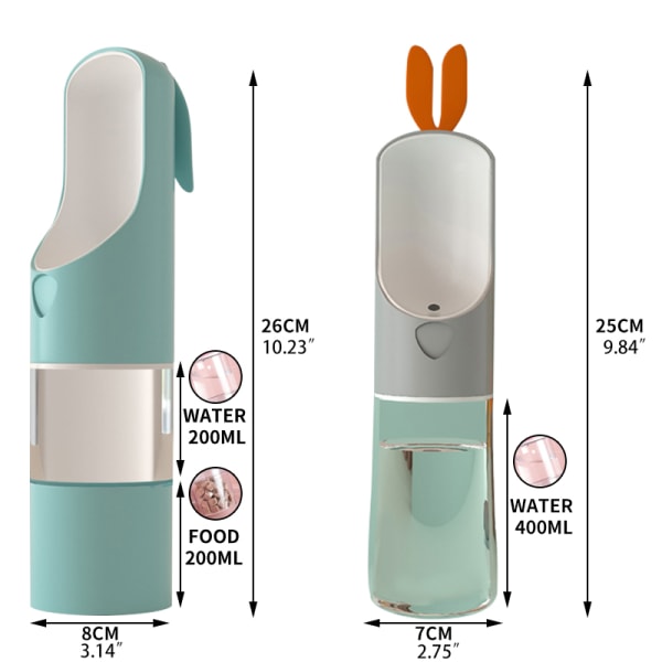 Bærbar kæledyrsflaske med drikkeskål til hund med vand blue feeding&drinking