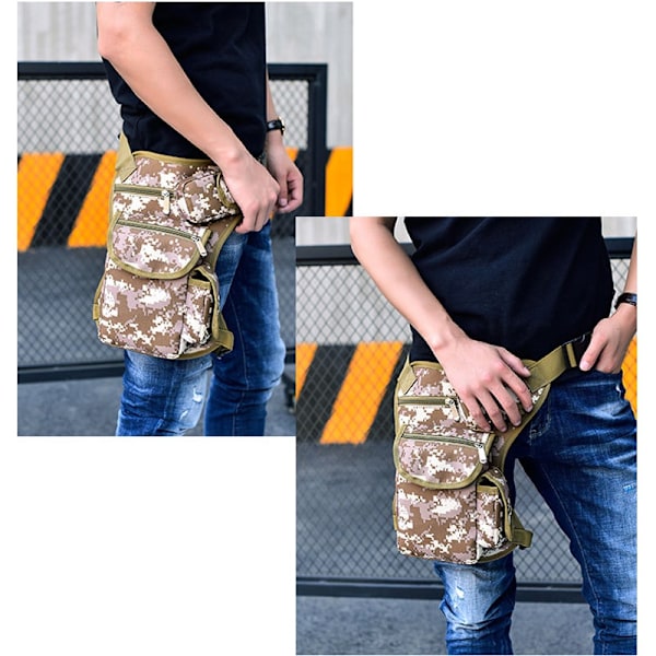 Ridning Canvas Midjeväska Outdoor Tactical Ben Bag Motorcykelväska Khaki