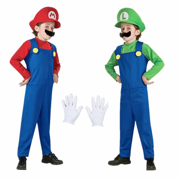 Børneanime Sjove Halloween kostumer Super Mari Luigi Brother kostume red+dress s