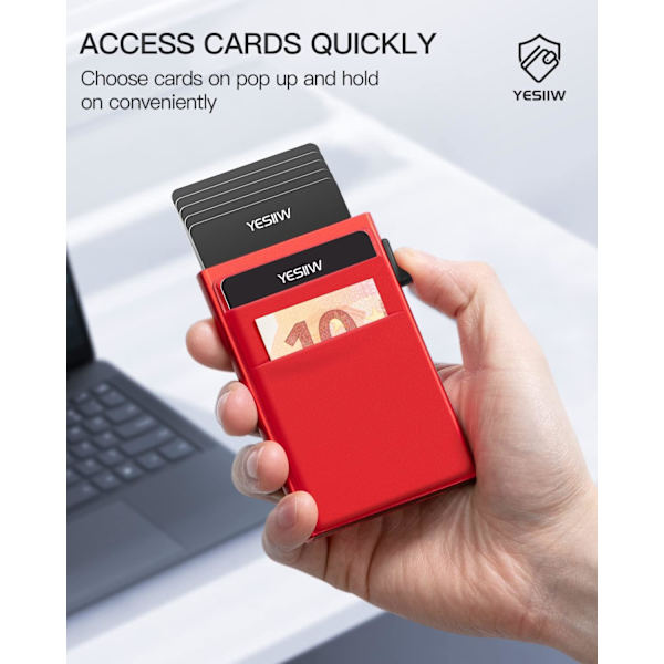Pop-up Slim Card Plånbok RFID-blokkering med pengeklips | Minimalistisk kredittkortholder for kvinner | Roserød Red