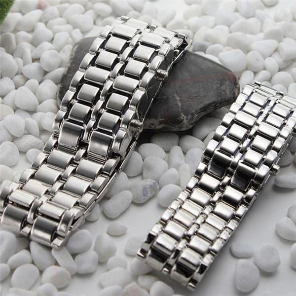 Version LED Lava Rannekellot Pari Version Watch Watch silver+blue 12.5*25*210mm