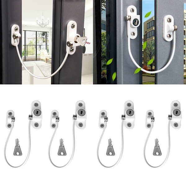4 Stk Baby Sikkerhedsvindue Låse Rustfri Børne Vindue Restrictor Spædbørns Sikkerhedslås White 4PCS
