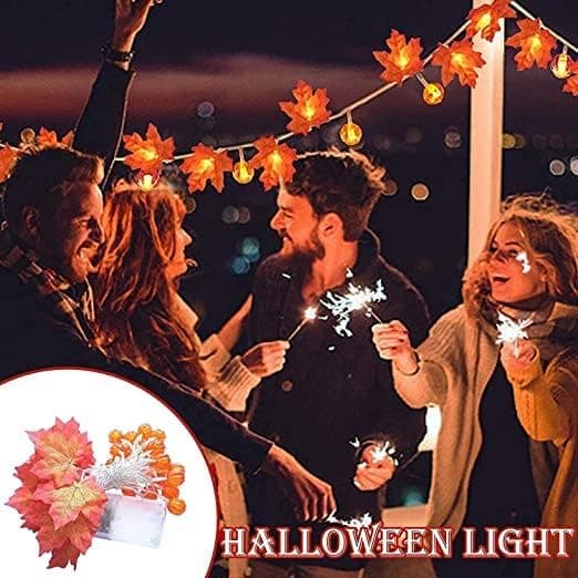Lønneblade Græskar Lys, 3M 20 LED Efterårs Dekoration Lys Efterårsblade Snor til Thanksgiving, Halloween, Jul Dekoration