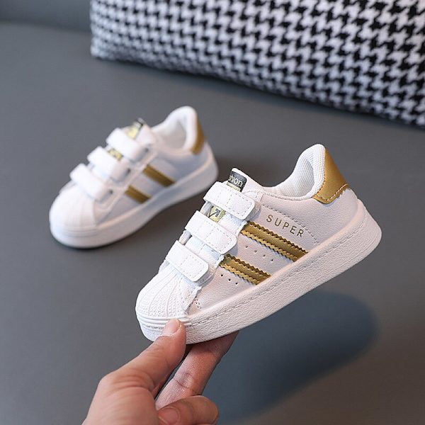 Sneakers til børn Modedesign til børn Hvide skridsikre fritidssko til drenge piger gold 27 (Inner 16.5cm)