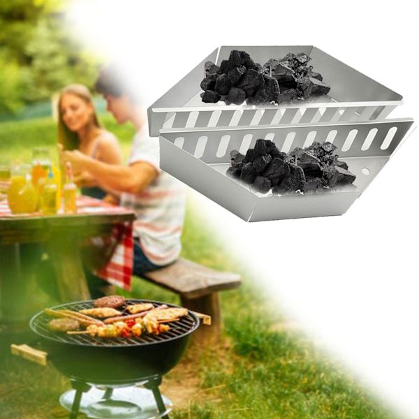 2 stk. Sølv BBQ Kulkurve Værktøjer Brikettholdere til Røgkedel Grill Grillning Barbeque silver 2pcs