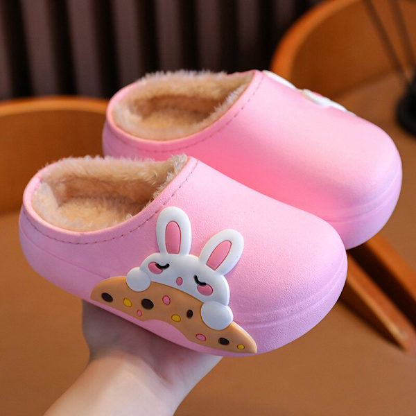Barn bomullstofflor vinter tecknad vattentät bomullssko Plysch hemmasko pink 26-27-insole16.5cm