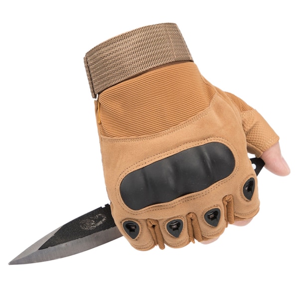 Unisex halvfinger taktiska handskar Hard Knuckle Combat Jakt Brown L