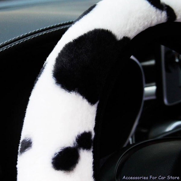 Bilratdæksel Leopardprint Anti-Slip blød plys black+white 38cm(diameter)