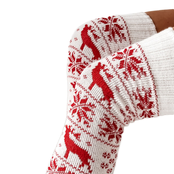 Julstrumpor Lårhög Snöflinga Print Stickat Över Knäet red 83cm