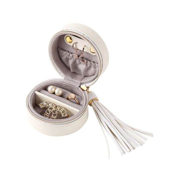 Resor Bärbara smycken Mini runda läder smycken förvaringsbox white