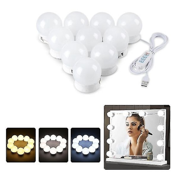 Sminkbordsspeglar glödlampor med 3 färgljus 14 dimbara LED-lampor, för 70 x 55 cm stor sminkkosmetis