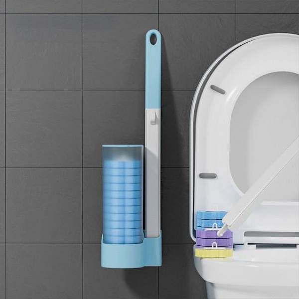 Engangsopløselig toiletbørste Vægmonteret rengøringsværktøj til erstatningsbørste til badeværelse Blue Set