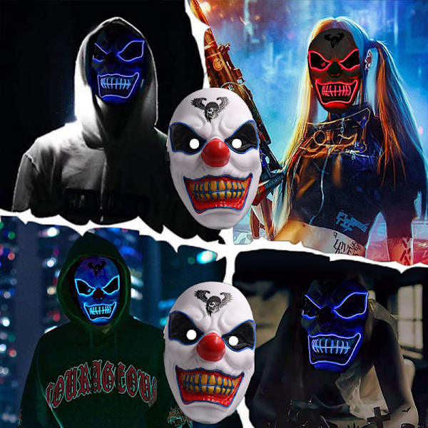 halloween skräck clown glödande mask skräck rekvisita green light