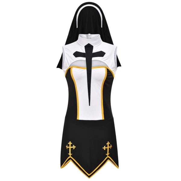 Halloween Fantasia Fancy Dress Kvinders Nonne Cosplay Kostume Game Uniform Black-4pcs One Size