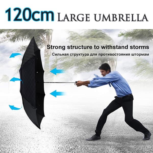 Kaksikerroksinen Dark Grid Rain Windproof Business Sateenvarjo Black