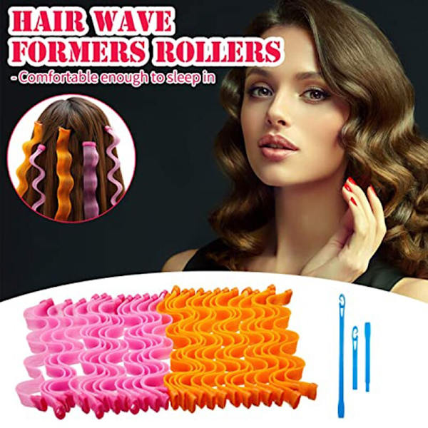 Hårkrøller Spiralkrøller Ingen Heat Wave Hårkrøller Styling Kit pink+orange large 65cm