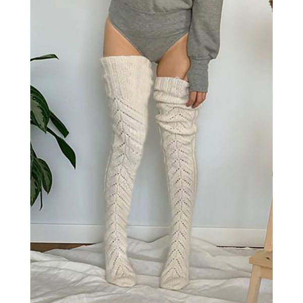 Dagligt slitage Lår Hög stickat ben Vinter Varm lång julstrumpa white 98cm