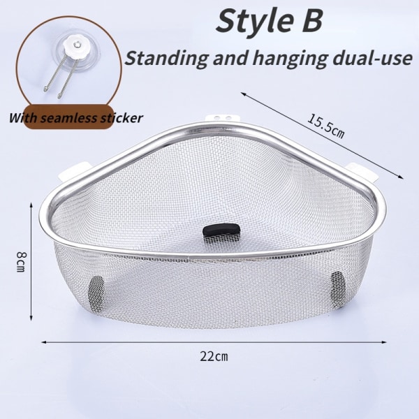 Køkkenvask afløbskurv Rustfrit stål Trekantskrælfilter silver without hook