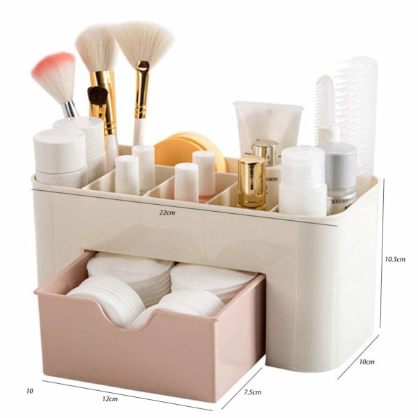 Makeup Organizer Box Multifunktions skrivbordsförvaringsbox white+pink 21*11*10cm