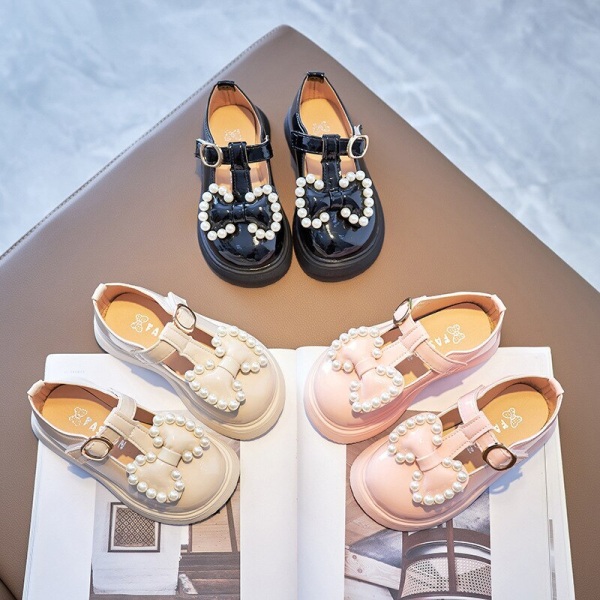 Läderskor med pärlor Beading Princess Söt Söt Mjuk Bekväma Barn Flats beige 25