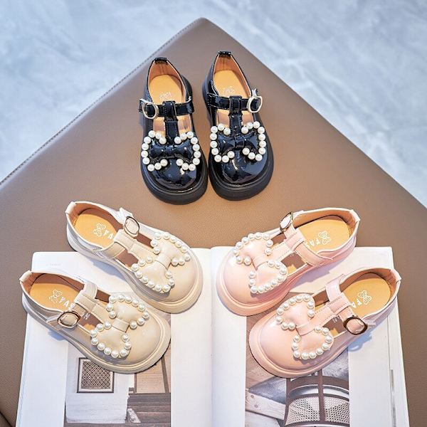 Läderskor med pärlor Beading Princess Söt Söt Mjuk Bekväma Barn Flats black 27