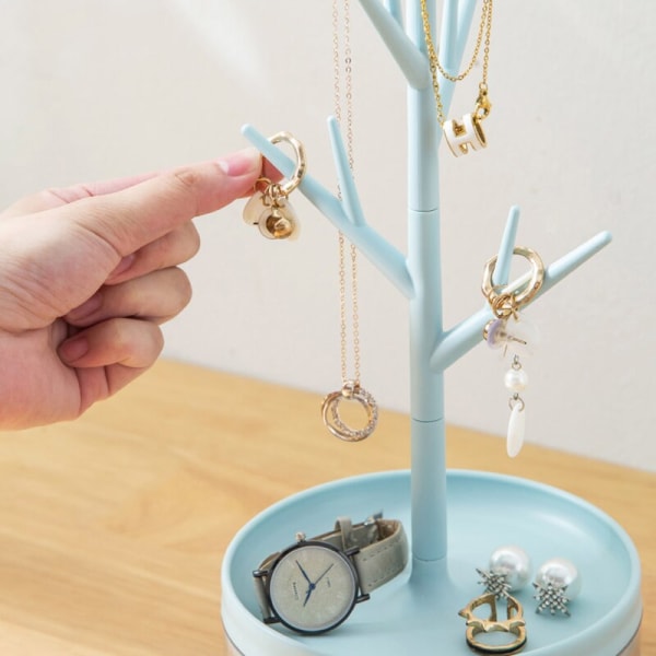 Trädformat vridbart smyckeskrin-displayställ med krok blue