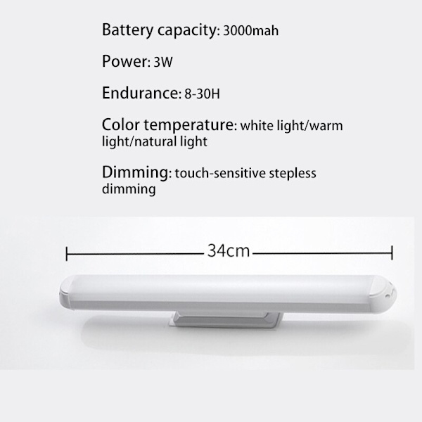 LED Sminkspegel Light Dimning USB Uppladdningsbar magnetisk vägglampa 34cm remote control