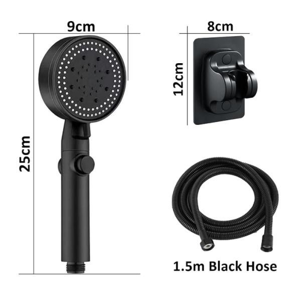 5 Mode Justerbart højtryks brusehoved black 90mm*250mm