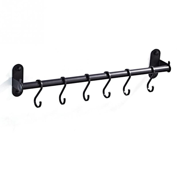 Bar Køkken Aluminium Hængeskinne Udstyr Pan Rack Skab Hylde Organizer Vægmonteret Udstanset Hardware Opbevaringsholder black 8 Hooks