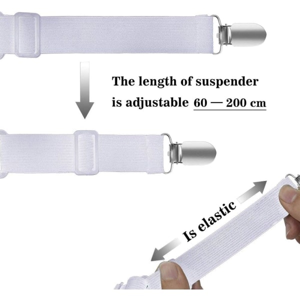 4 stk. (60 cm til 200 cm) Lagenspænder Justerbar Lagen, Spænder, Velegnet til alle senge og madrasser, Hvid