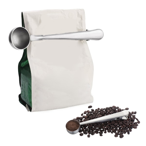 To-i-en forseglingsclips for kaffeske i rustfrit stål silver 17.5x3.7cm