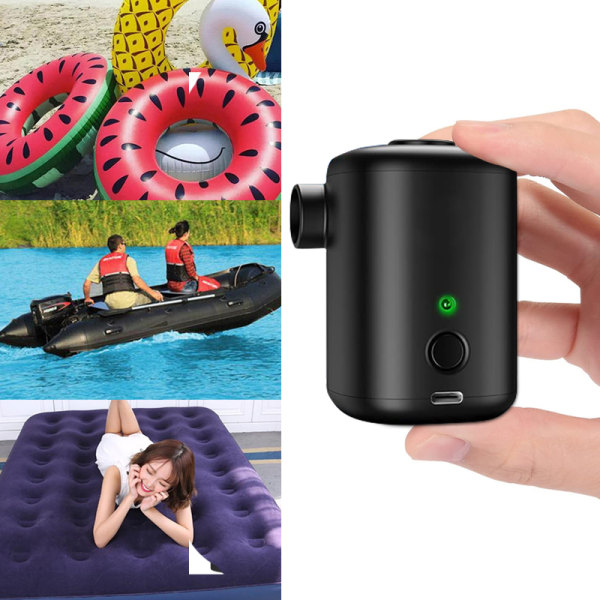 Mini elektrisk luftpump uppblåsbar simring black