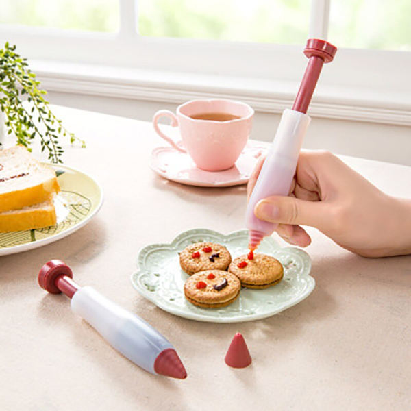 Silikone skrivepen Chokolade dekorationsværktøj Kageform red+white 2pcs