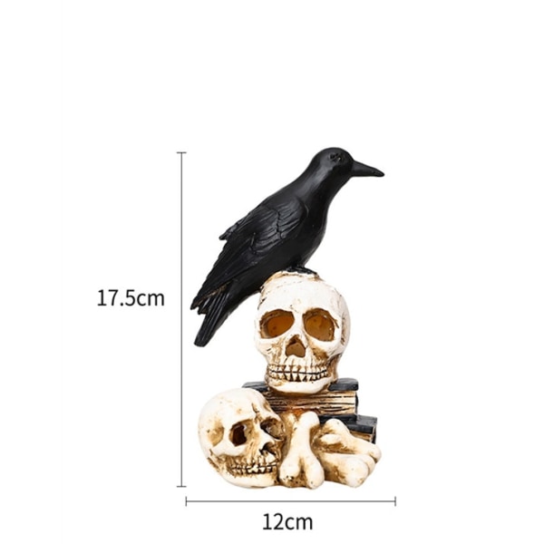 Skalle statyer Black Bird Crow Glödande skelettlampa skeleton 12*17.5*11.5cm