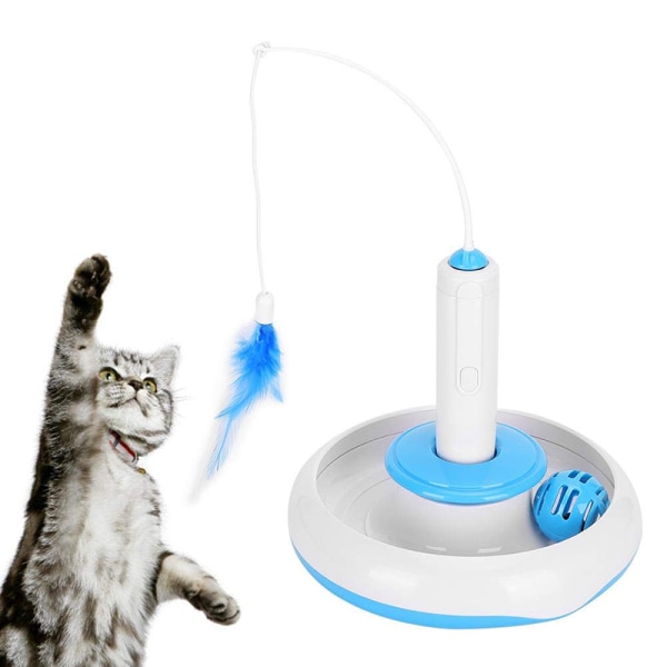 Elektrisk kattepind og -tårn automatisk roterende kattelegetøj white+blue with 1 feather