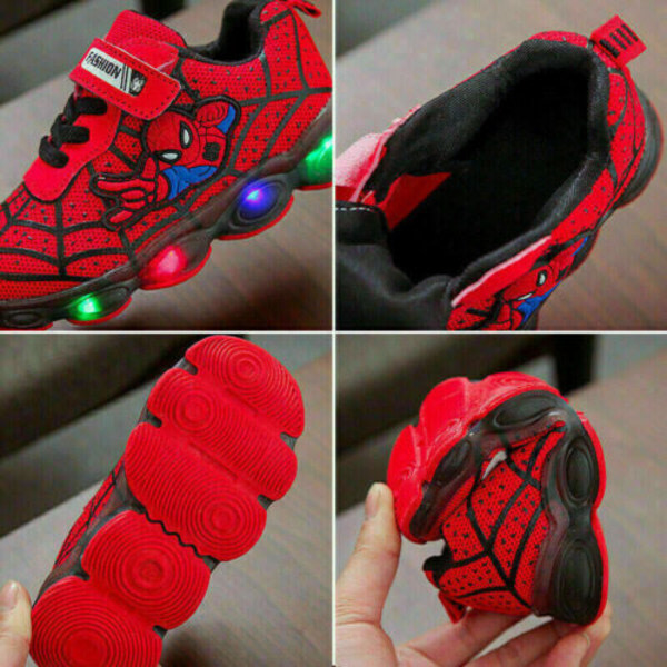 Spiderman LED Trainers Skor Blinkande Light Up Sneakers Barn Blue EU23