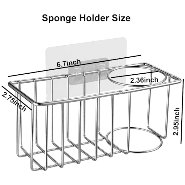 Svampestativ til køkkenvask - Køkkenvaskholder til opvaskesvamp, 2 tommer - WELLNGS Sink Caddy