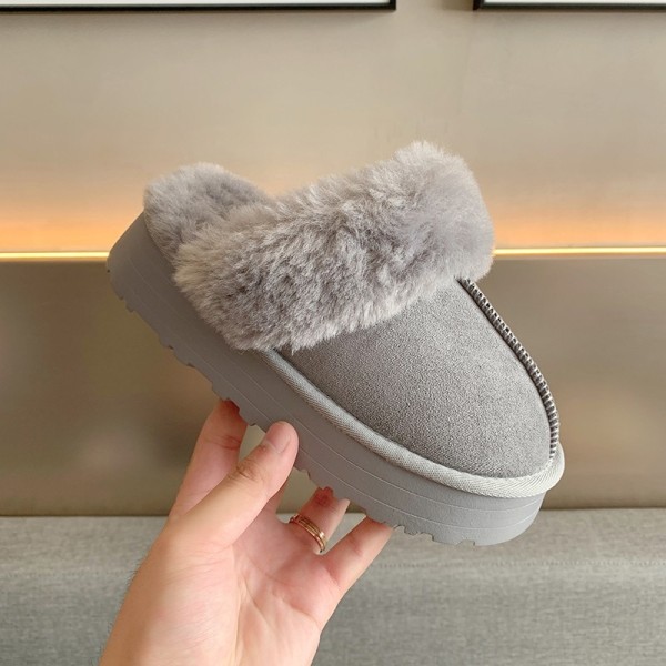 Pelssko Kvinder Vinter Plys Sandaler Slip on Platform Slides Kvinde tyk sål grey 42