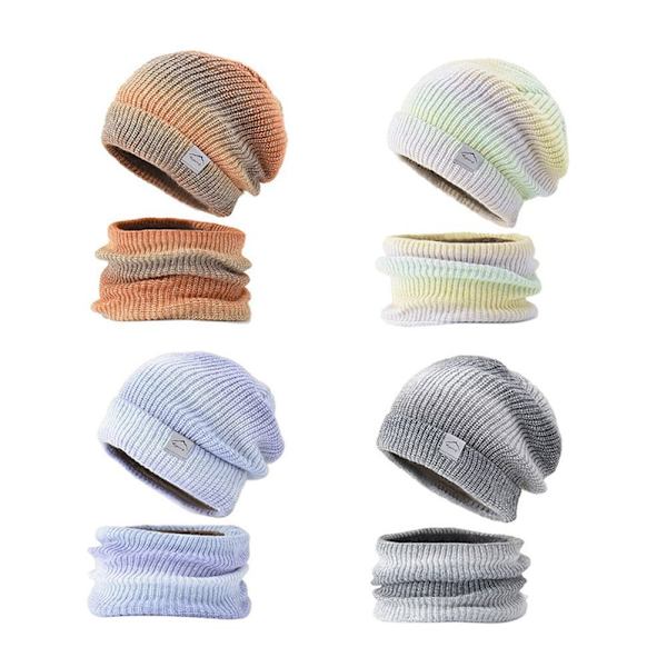 Winter Warm Scarf Hat Set Sticka Gradient Tie Dye gray
